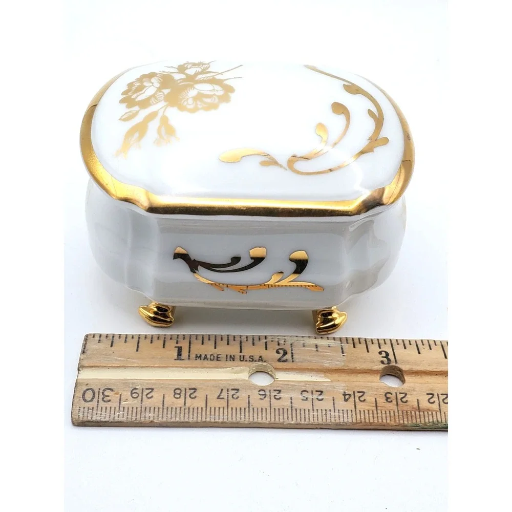 Vintage Limoges White & Gold Trinket Box READ